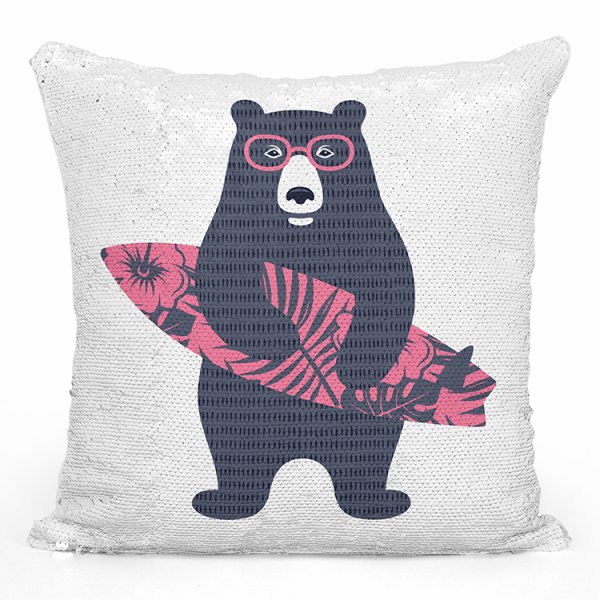 coussin pillow mermaid à sequin magique enfant reversible avec motif ours surfeur