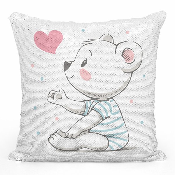 coussin pillow mermaid à sequin magique enfant reversible avec motif ourson coeur