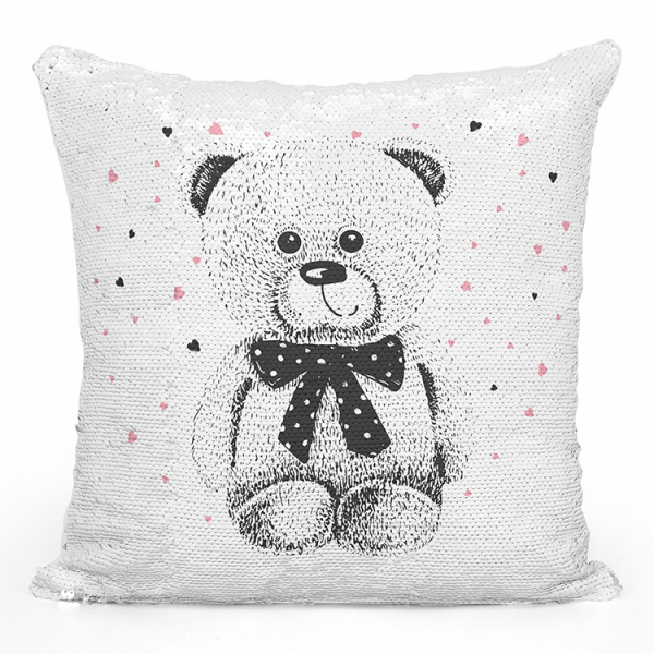 Coussin sequin magique personnalisé - Ourson coeurs