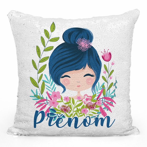 coussin pillow mermaid à sequin magique enfant reversible et personnalisable avec motif petite fille