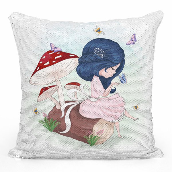 coussin pillow mermaid à sequin magique enfant reversible avec motif petite fille dans la fôret