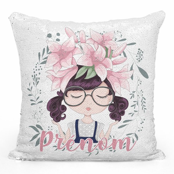 coussin pillow mermaid à sequin magique enfant reversible et personnalisable avec motif petite fille