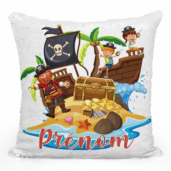 coussin pillow mermaid à sequin magique enfant reversible et personnalisable avec motif pirates