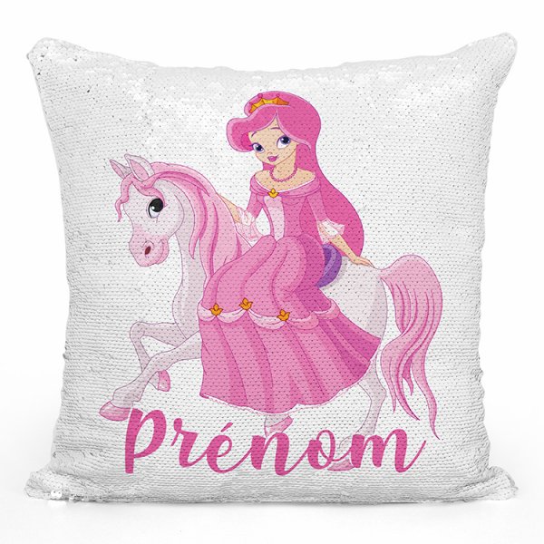 coussin pillow mermaid à sequin magique enfant reversible et personnalisable avec motif princesse à cheval