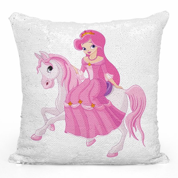 coussin pillow mermaid à sequin magique enfant reversible avec motif princesse à cheval