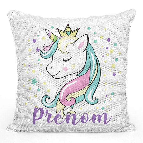 coussin pillow mermaid à sequin magique enfant reversible et personnalisable avec motif princesse licorne