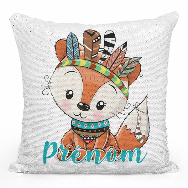 coussin pillow mermaid à sequin magique enfant reversible et personnalisable avec motif renard indien