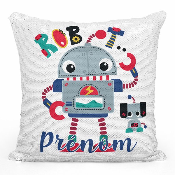 coussin pillow mermaid à sequin magique enfant reversible et personnalisable avec motif robot