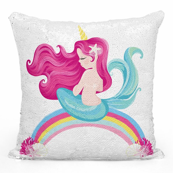 coussin pillow mermaid à sequin magique enfant reversible avec motif sirène arc-en-ciel