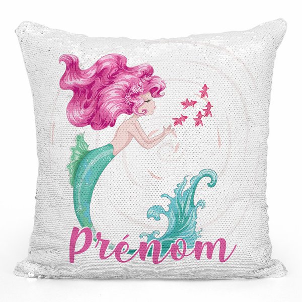 coussin pillow mermaid à sequin magique enfant reversible et personnalisable avec motif sirène