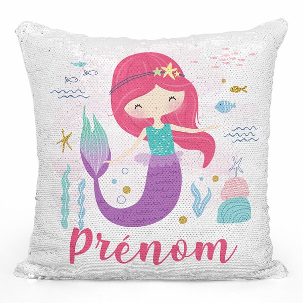 coussin pillow mermaid à sequin magique enfant reversible et personnalisable avec motif sirène océan