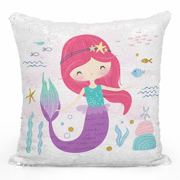 coussin pillow mermaid à sequin magique enfant reversible avec motif sirène océan
