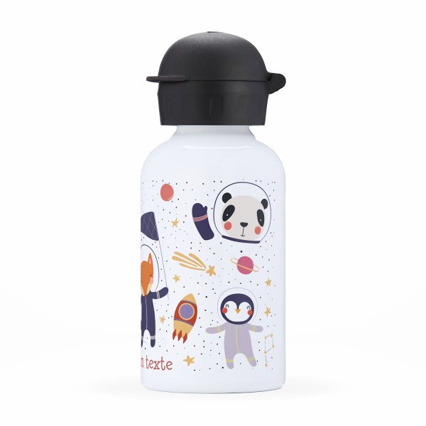 Gourde isotherme personnalisable pour enfants vue du coté droit motif animaux astronautes