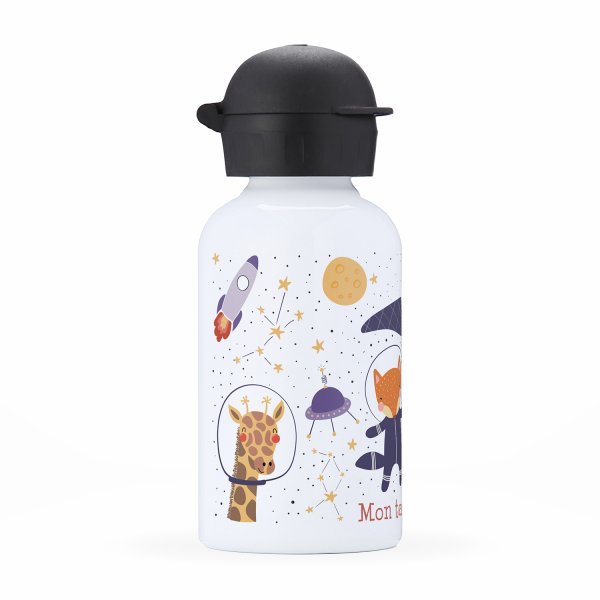 Gourde isotherme personnalisable pour enfants vue du coté gauchemotif animaux astronautes