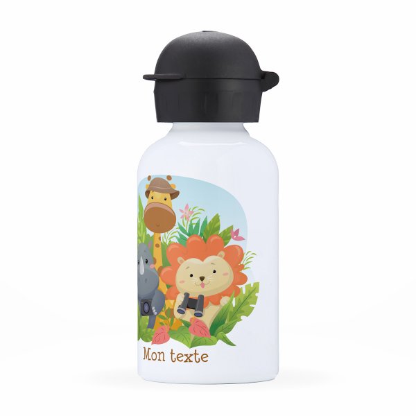 Gourde isotherme personnalisable pour enfants vue du coté droit motif Animaux de la jungle