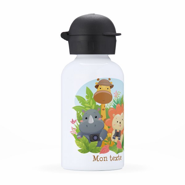 Gourde isotherme personnalisable pour enfants vue du coté gauche motif Animaux de la jungle