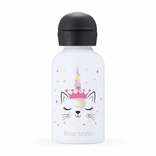 Gourde isotherme personnalisable pour enfants motif chat licorne