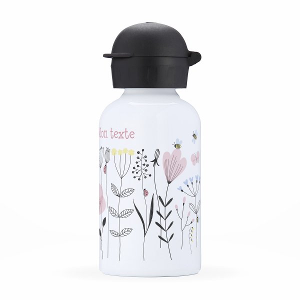 Gourde isotherme personnalisable pour enfants vue du coté droit motif Fleurs