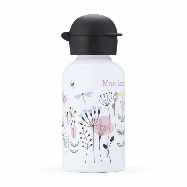 Gourde isotherme personnalisable pour enfants vue du coté gauche motif Fleurs