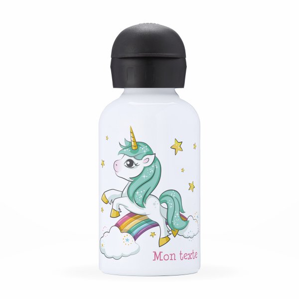 Gourde isotherme personnalisable pour enfants motif Licorne arc-en-ciel