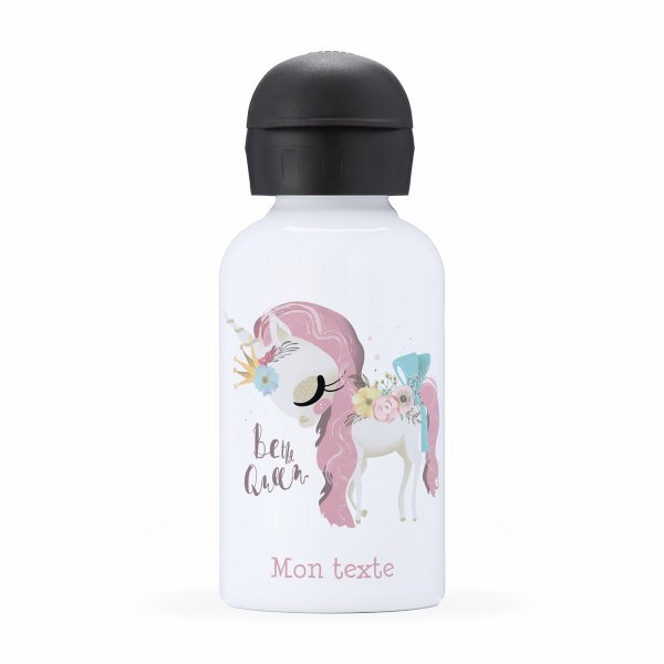 Gourde isotherme personnalisable pour enfants motif licorne be the queen