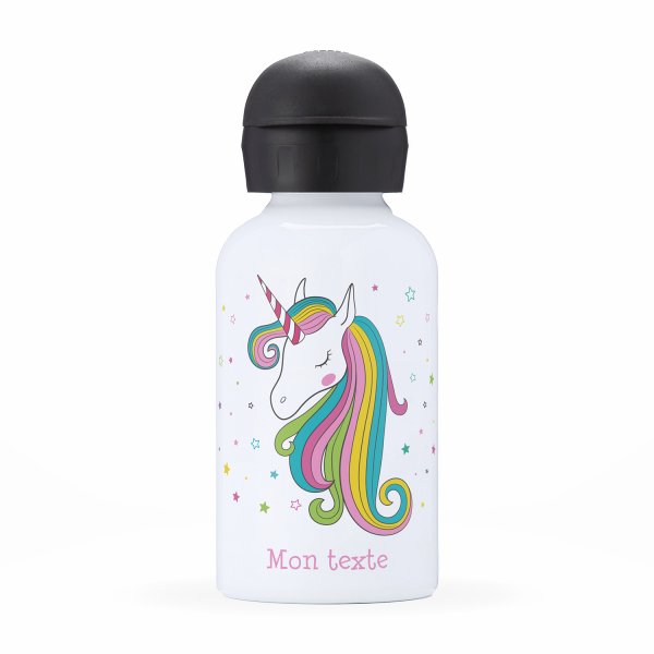 Gourde isotherme personnalisable pour enfants motif licorne avec étoiles