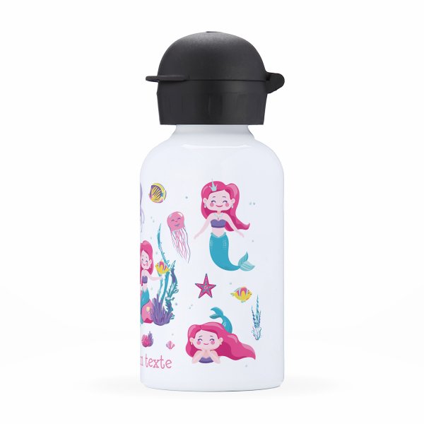 Gourde isotherme personnalisable pour enfants vue du coté droit motif sirènes