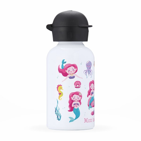 Gourde isotherme personnalisable pour enfants vue du coté gauche motif sirènes