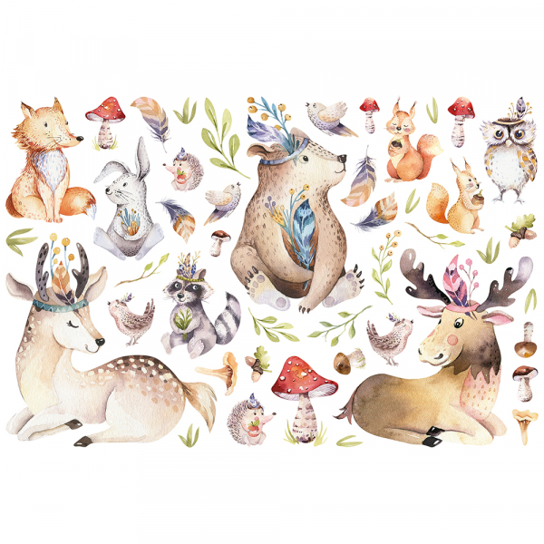 Kit 45 Stickers Muraux Enfants - Animaux de la forêt