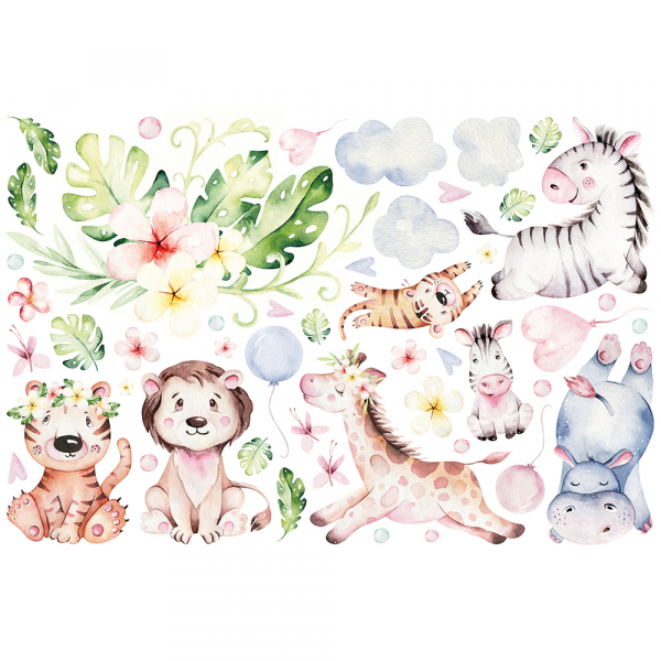 Kit 48 Stickers Muraux Enfants - Animaux