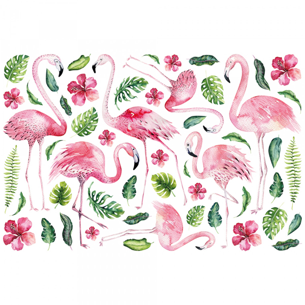 Kit 53 Stickers Muraux Enfants - Flamants roses tropical