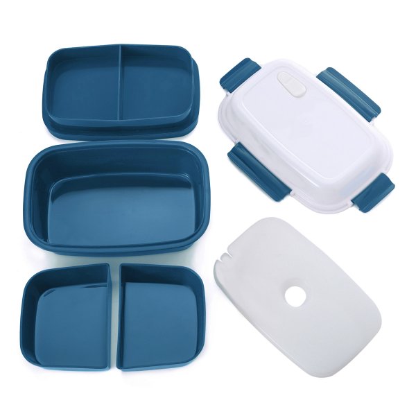Lunch box - bento - boite à repas isotherme vue décomposée couleur bleu pétrole