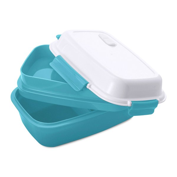 Lunch box - bento - boite à repas isotherme vue couvercle couvert couleur bleu