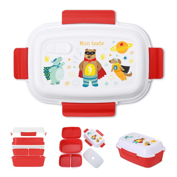 Lunch box - bento - boite à repas personnalisable pour enfants motif super-héros couleur rouge