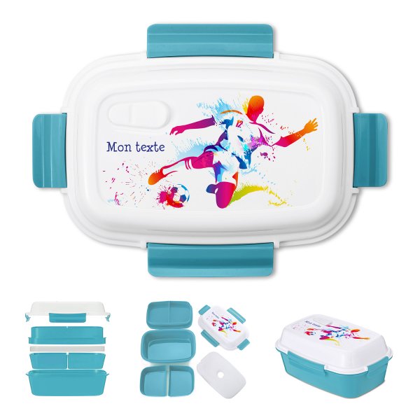 Lunch box - bento - boite à repas personnalisable pour enfants motif football couleur bleu