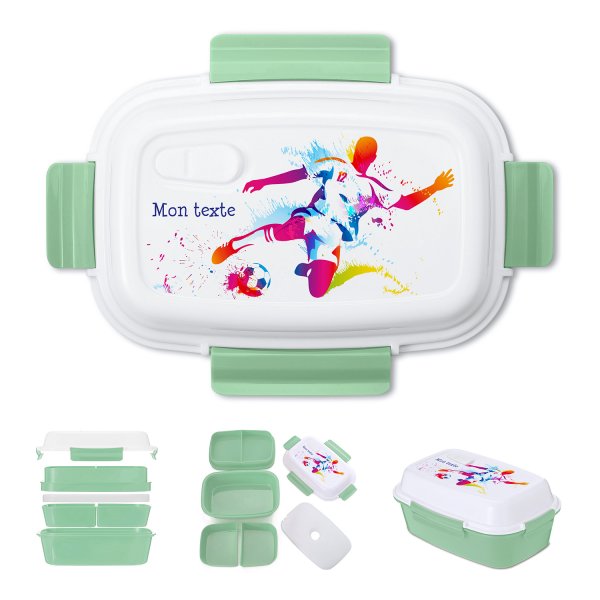 Lunch box - bento - boite à repas personnalisable pour enfants motif football couleur vert