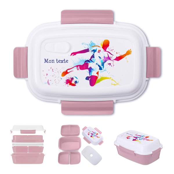 Lunch box - bento - boite à repas personnalisable pour enfants motif football couleur vieux rose