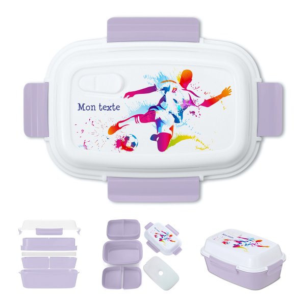 Lunch box - bento - boite à repas personnalisable pour enfants motif football couleur parme