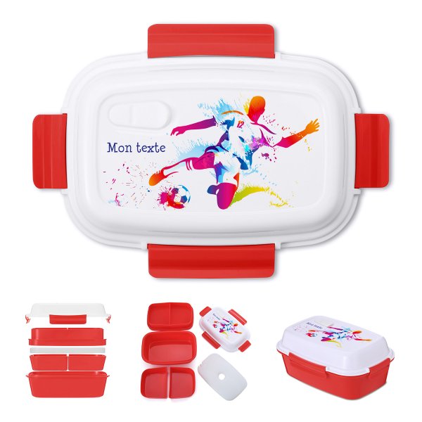 Lunch box - bento - boite à repas personnalisable pour enfants motif football couleur rouge
