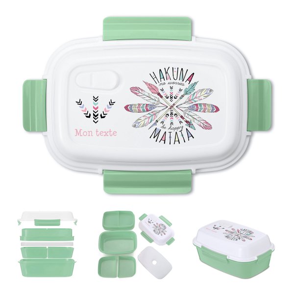 Lunch box - bento - boite à repas personnalisable pour enfants motif Hakuna matata couleur verte