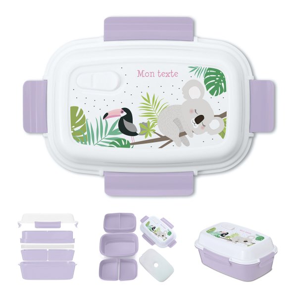 Lunch box - bento - boite à repas personnalisable pour enfants motif koala couleur parme