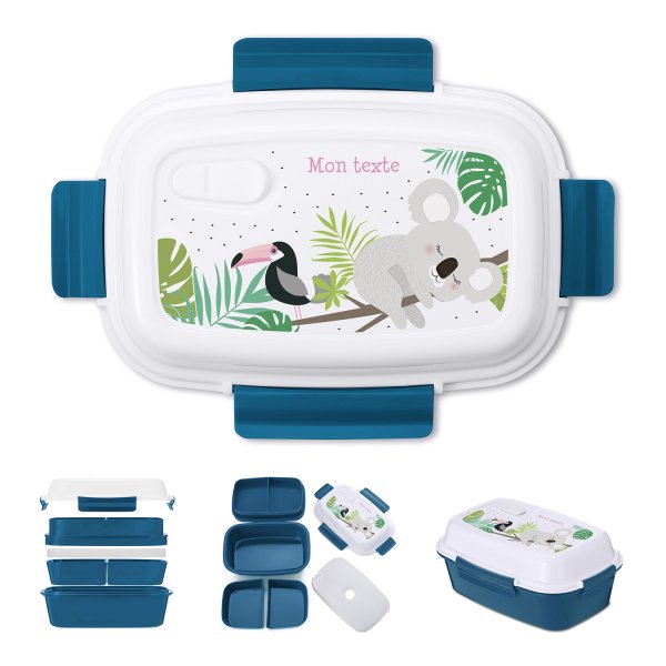 Lunch box - bento - boite à repas personnalisable pour enfants motif koala couleur bleu pétrole