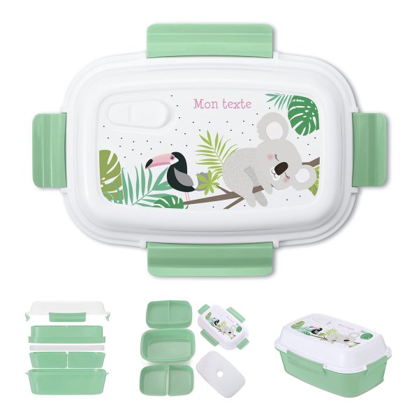 Lunch box - bento - boite à repas personnalisable pour enfants motif koala couleur vert