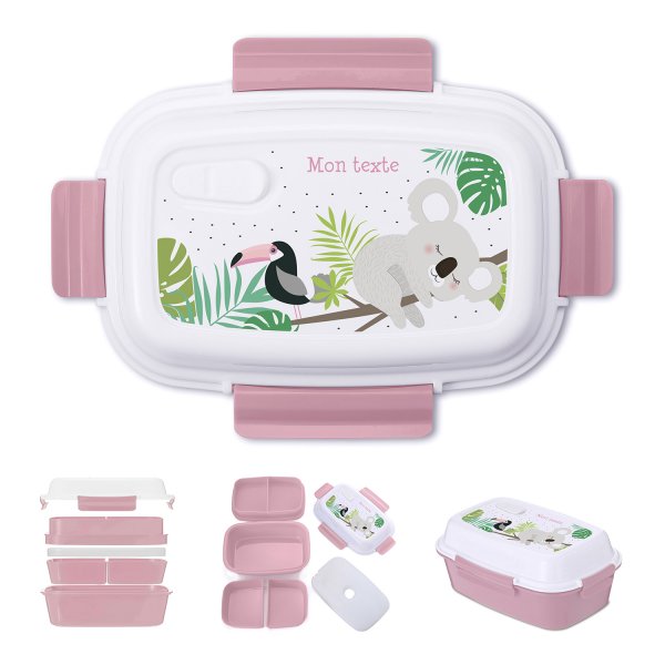 Lunch box - bento - boite à repas personnalisable pour enfants motif koala couleur vieux rose