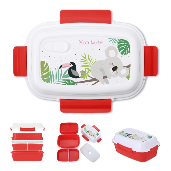 Lunch box - bento - boite à repas personnalisable pour enfants motif koala couleur rouge