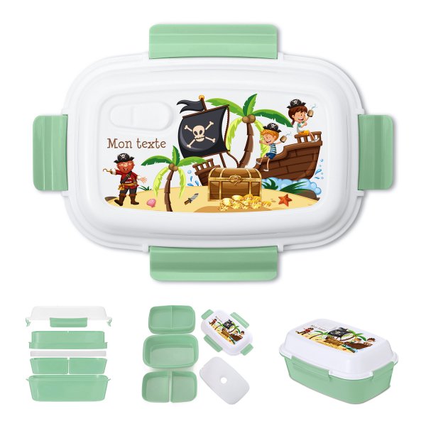 Lunch box - bento - boite à repas personnalisable pour enfants motif pirates couleur vert
