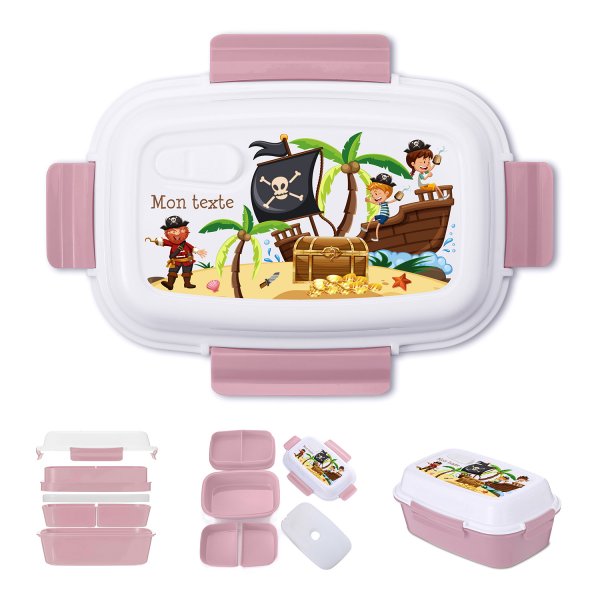 Lunch box - bento - boite à repas personnalisable pour enfants motif pirates couleur vieux rose