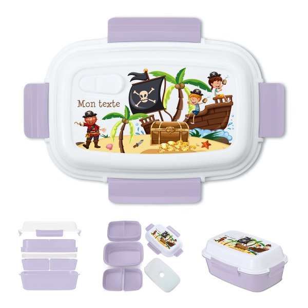 Lunch box - bento - boite à repas personnalisable pour enfants motif pirates couleur parme
