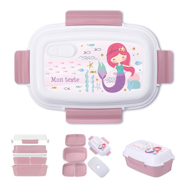 Lunch box - bento - boite à repas personnalisable pour enfants motif sirène couleur vieux rose