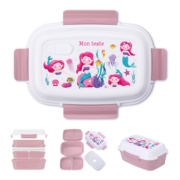 Lunch box - bento - boite à repas personnalisable pour enfants motif sirène couleur vieux rose